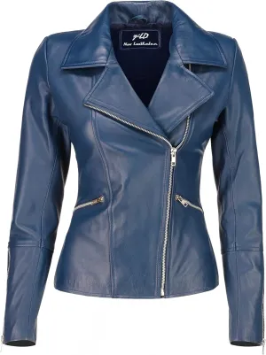 Jild Women's Asymmetrical Zip-Up Real Lambskin Leather Motorcycle Jacket - Casual Fashion Moto Biker Leather Jacket Women