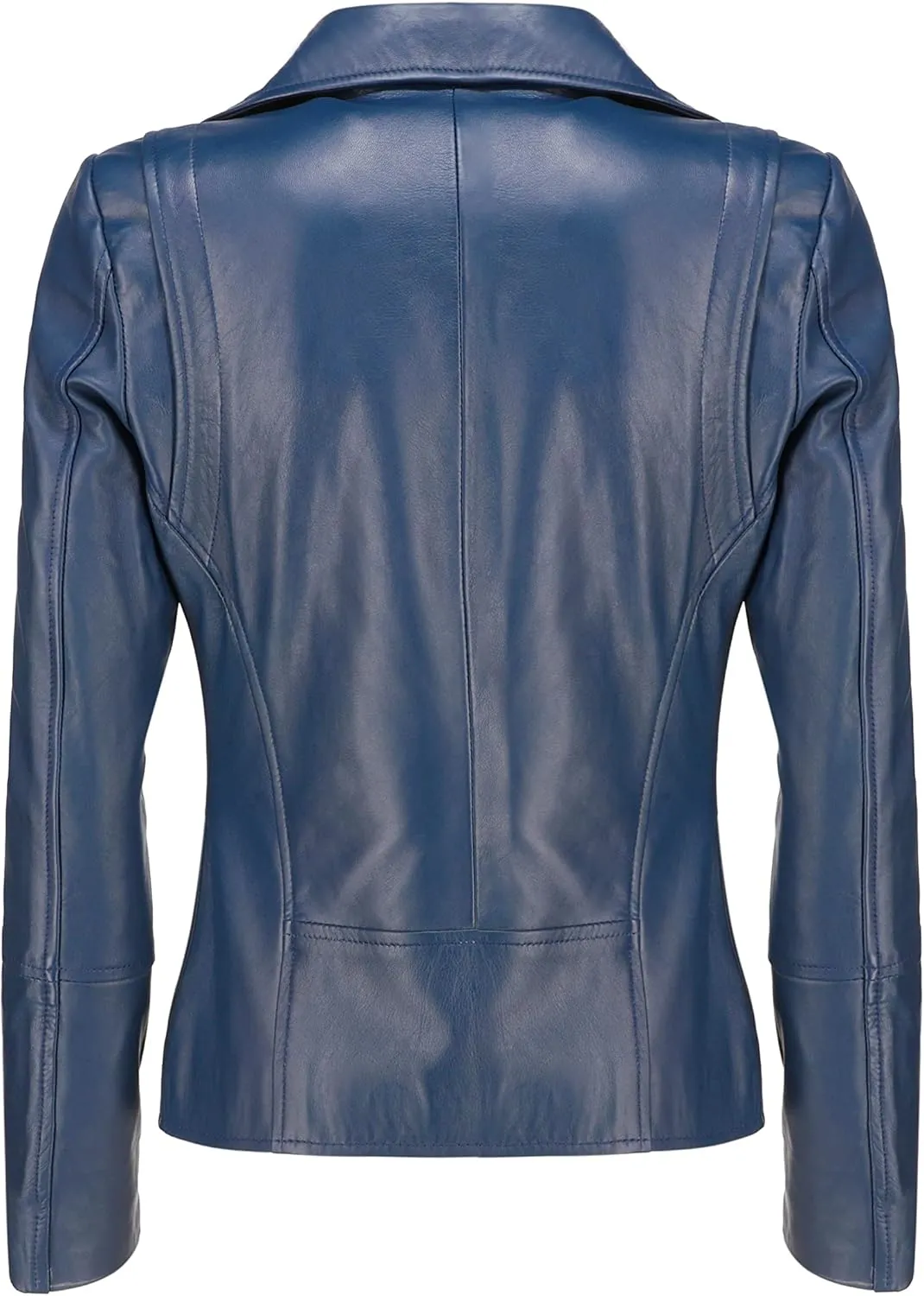 Jild Women's Asymmetrical Zip-Up Real Lambskin Leather Motorcycle Jacket - Casual Fashion Moto Biker Leather Jacket Women