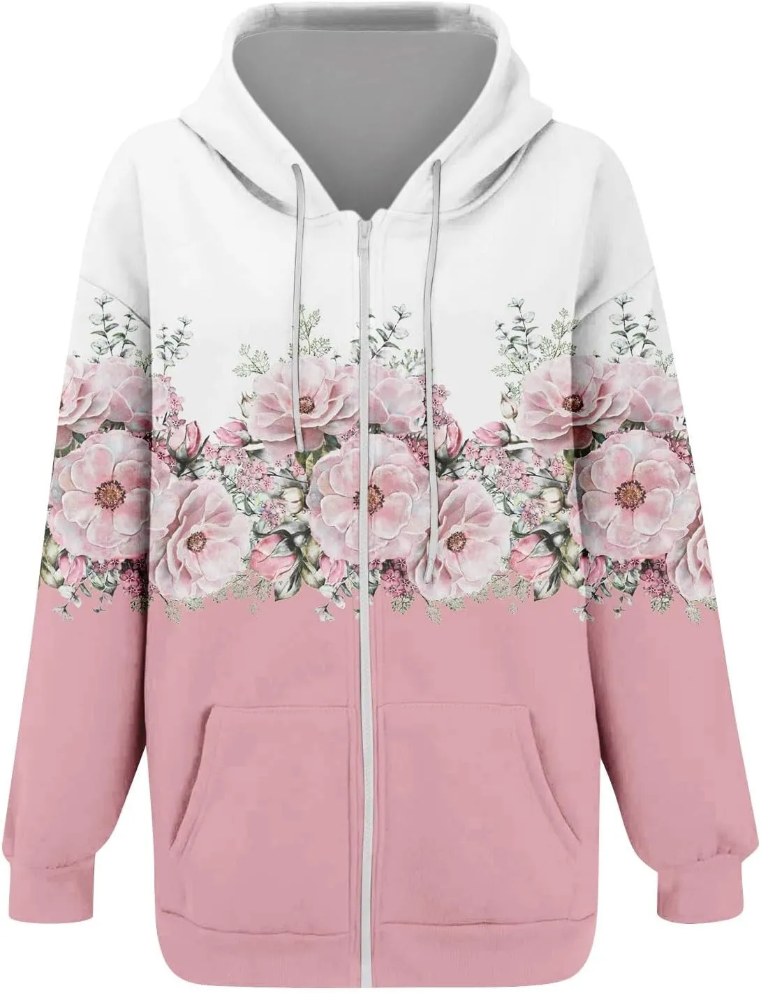 JJHAEVDY Zip Up Hoodie Women Solid Drawstring Sweatshirts Fall Outwear Jacket Hooded Coat Sports Activewear Pocket