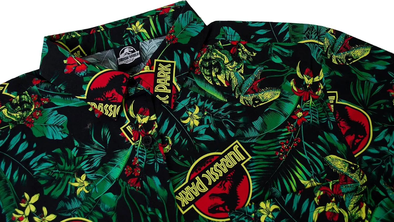 Jurassic Park Men's Tropical Raptor Pattern Button Down Shirt