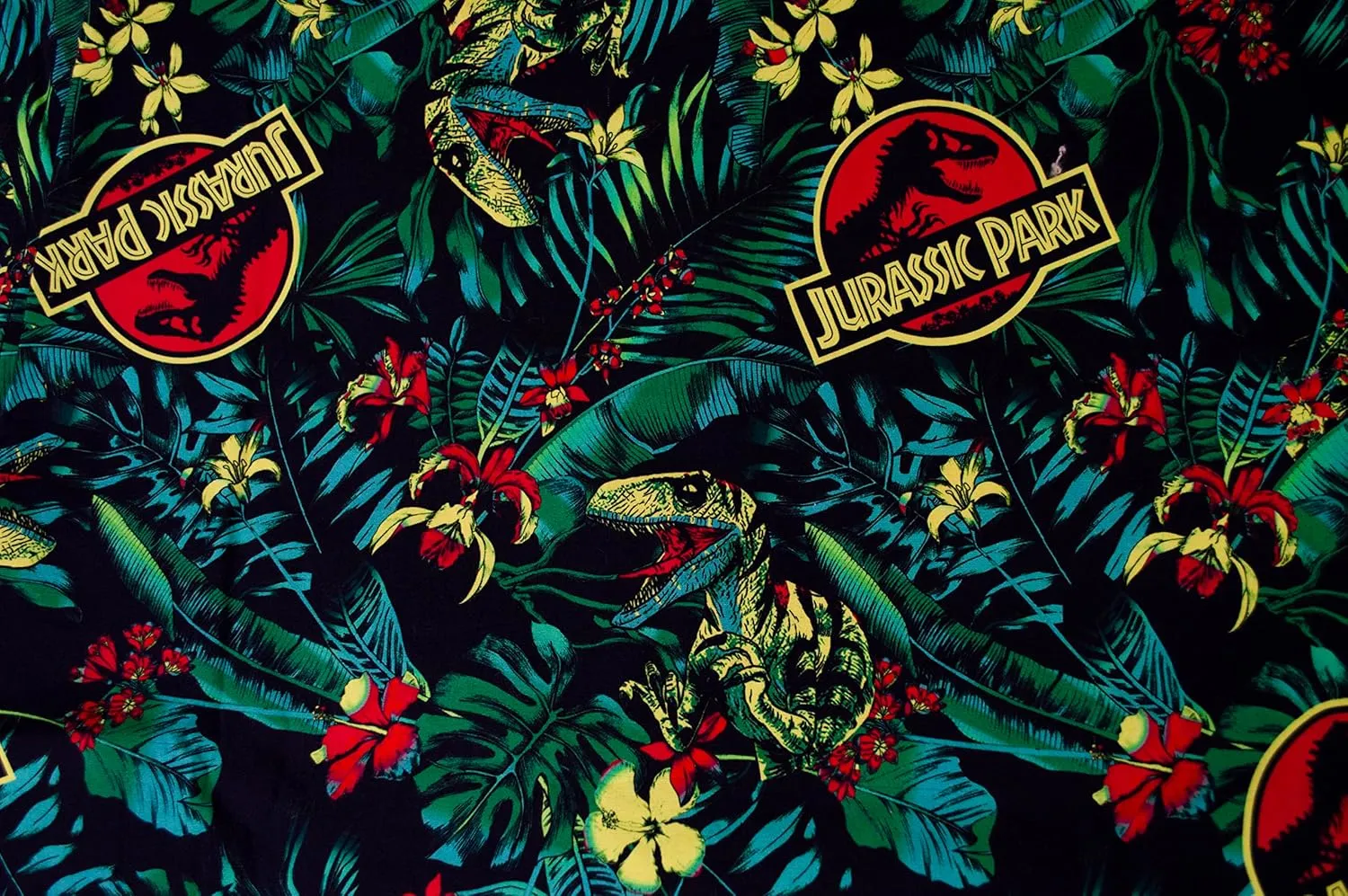 Jurassic Park Men's Tropical Raptor Pattern Button Down Shirt