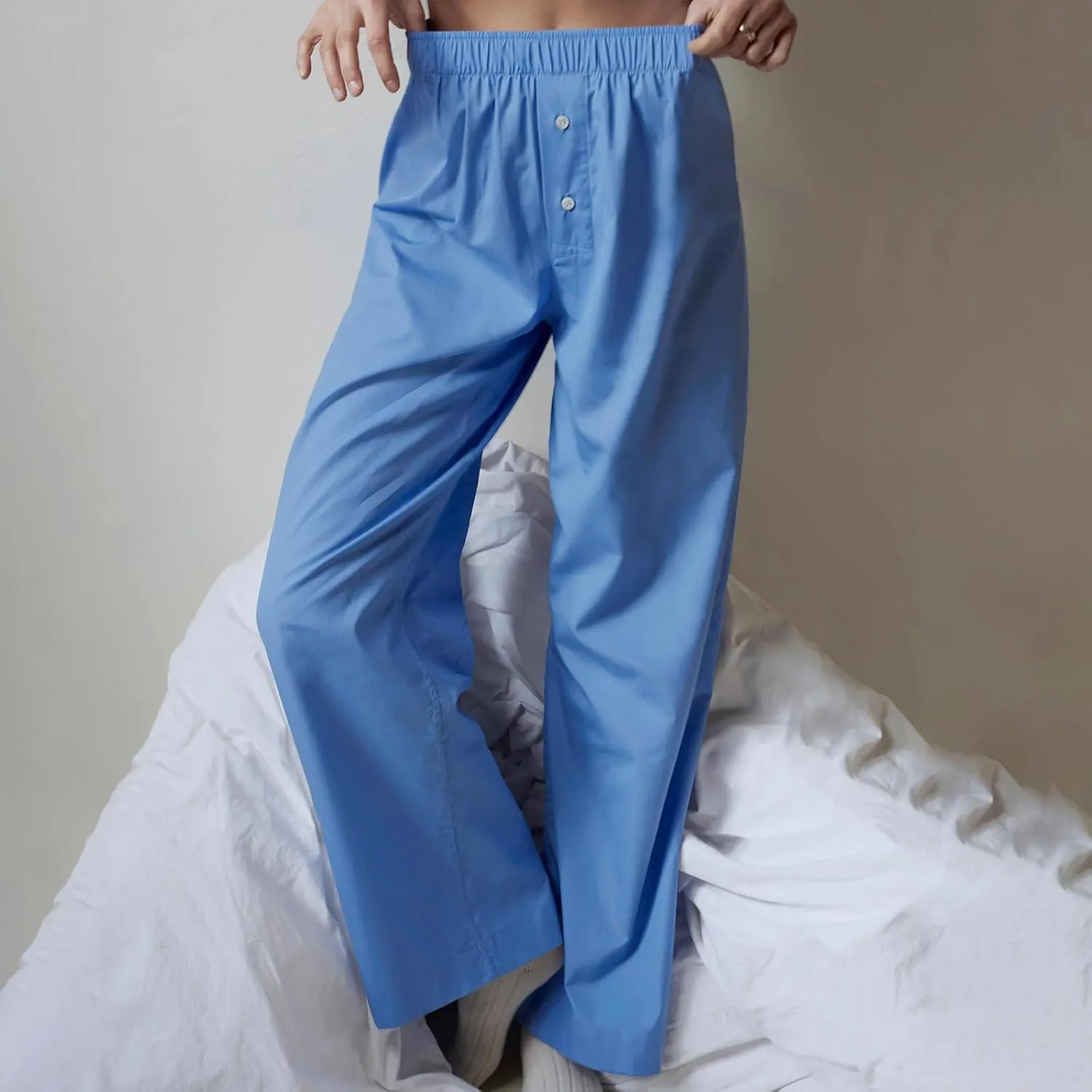 Kimydreama Women Y2k Striped Pants High Waist Drawstring Wide Leg Lounge Pants Pinstripe Pajama Pants PJ Trousers