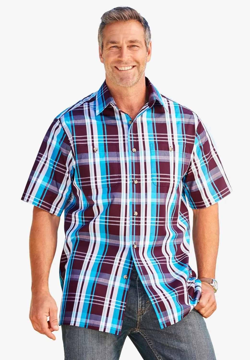KingSize Men's Big & Tall Short-Sleeve Plaid Sport Shirt