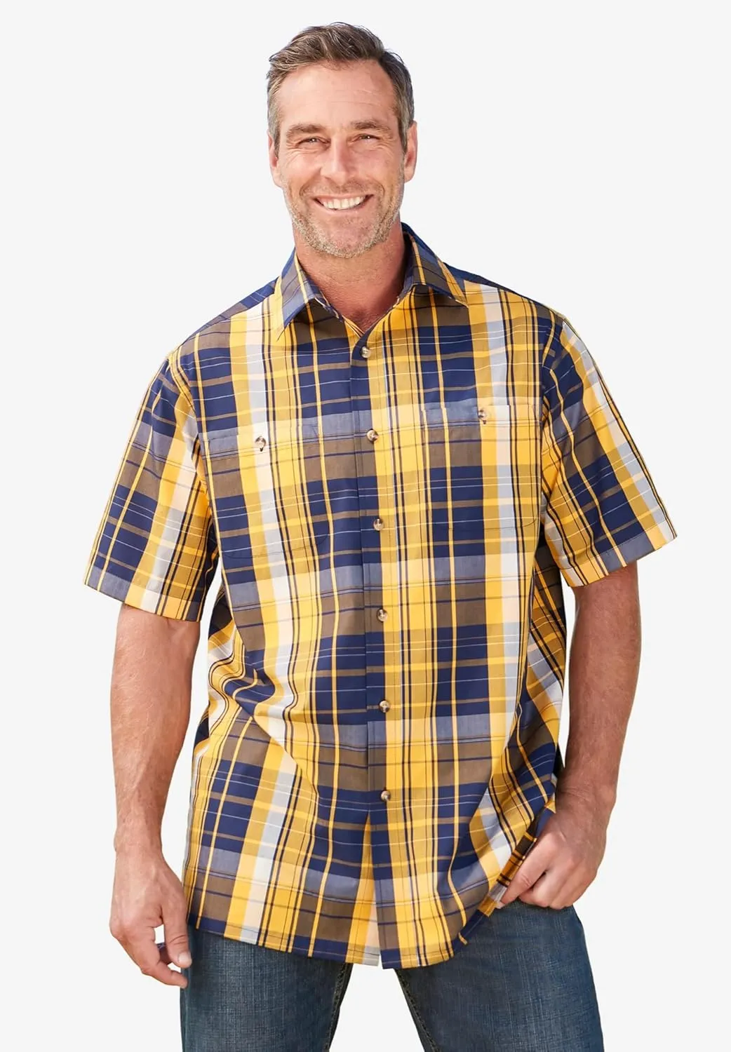 KingSize Men's Big & Tall Short-Sleeve Plaid Sport Shirt
