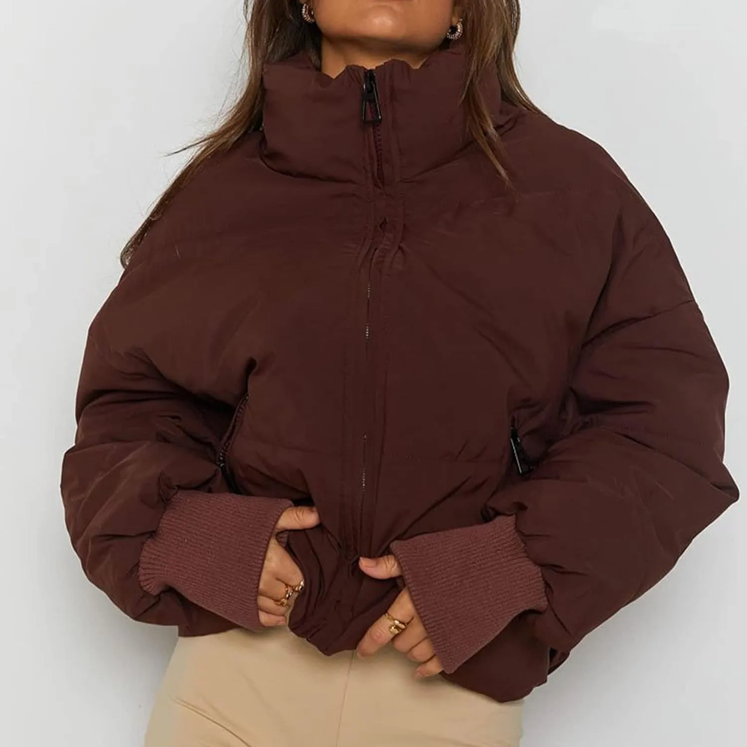 Kissonic Women's Cropped Puffer Jacket Full Zip Short Quilted Padded Down Coat