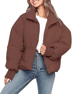 Kissonic Women's Cropped Puffer Jacket Full Zip Short Quilted Padded Down Coat