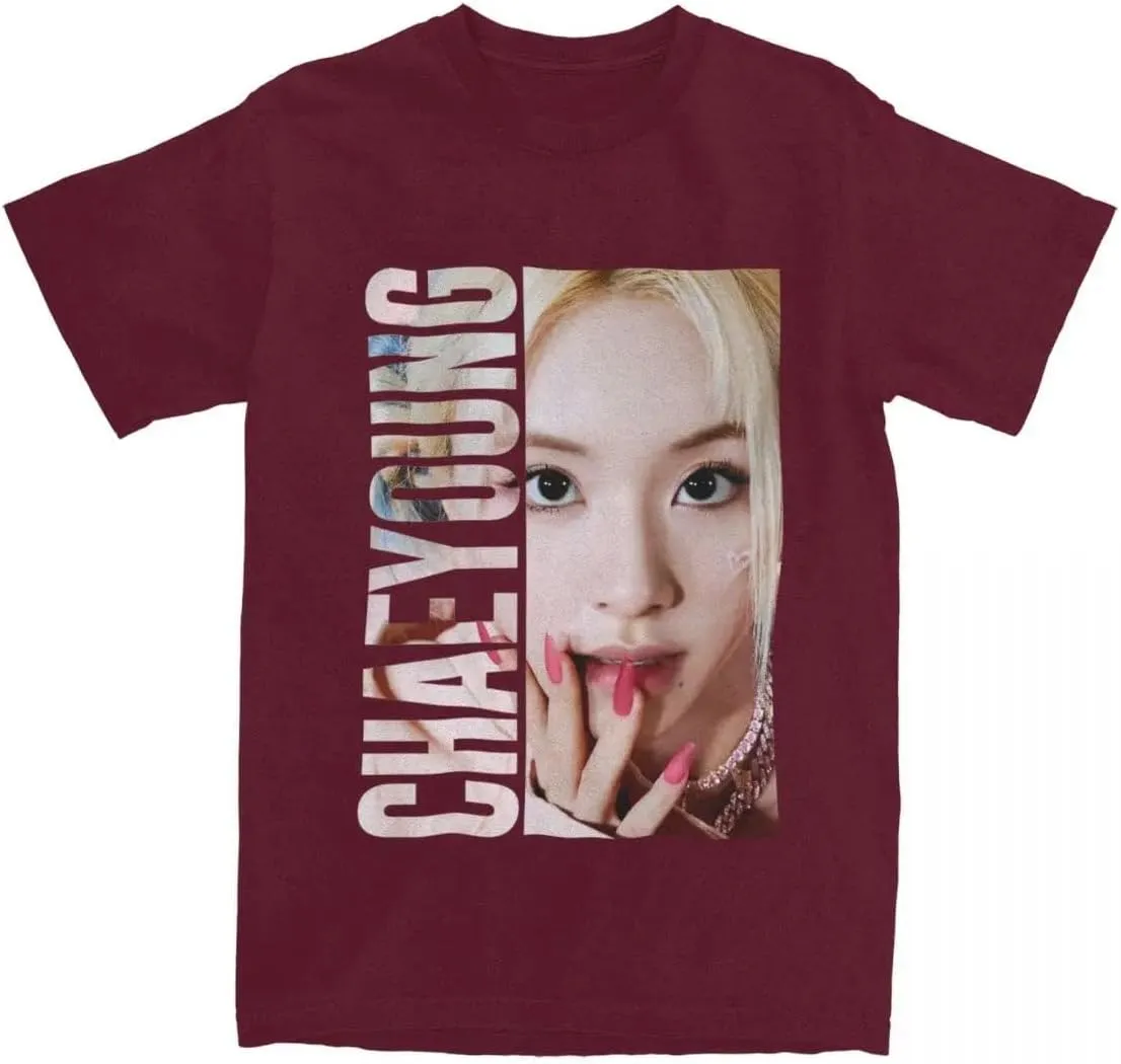Kpop CHAEYOUNG Twice Rapper Merch T-Shirt  100% Organic US Cotton Unisex Summer Top, Novelty Tee for Men & Women Burgundy/M