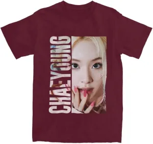 Kpop CHAEYOUNG Twice Rapper Merch T-Shirt  100% Organic US Cotton Unisex Summer Top, Novelty Tee for Men & Women Burgundy/M