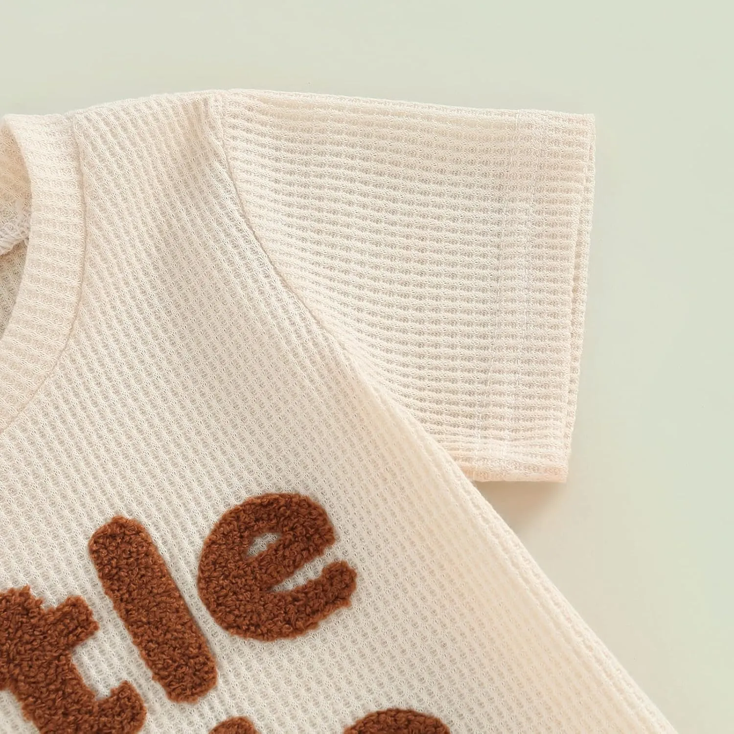 Kupretty Toddler Baby Boy Summer Clothes Embroiderey Waffle Knit Short Sleeve T-Shirt Tees   Casual Shorts Cute Clothing Set