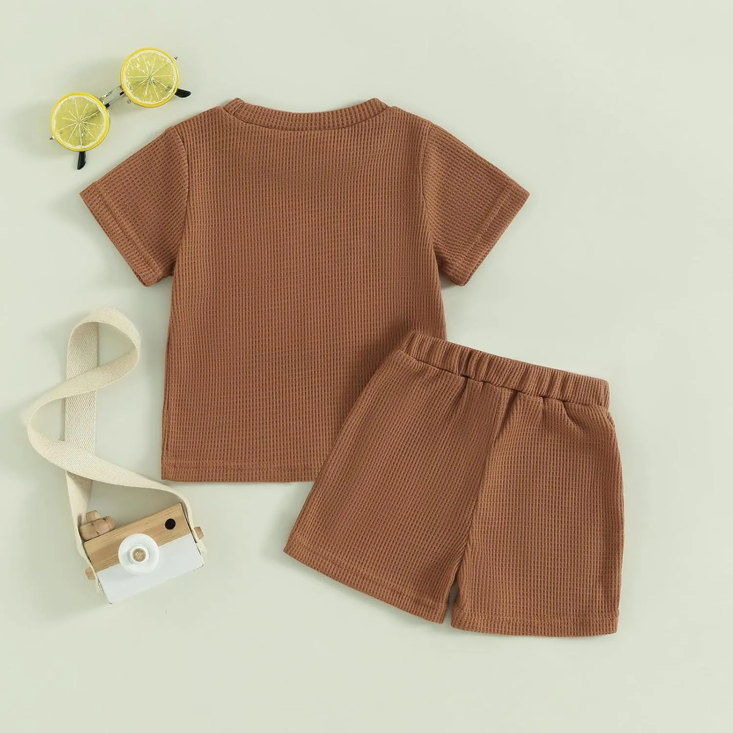 Kupretty Toddler Baby Boy Summer Clothes Embroiderey Waffle Knit Short Sleeve T-Shirt Tees   Casual Shorts Cute Clothing Set