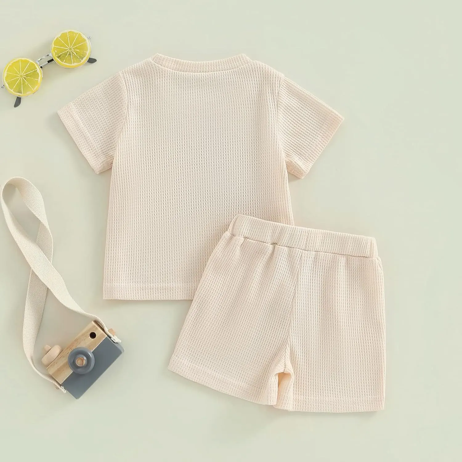 Kupretty Toddler Baby Boy Summer Clothes Embroiderey Waffle Knit Short Sleeve T-Shirt Tees   Casual Shorts Cute Clothing Set