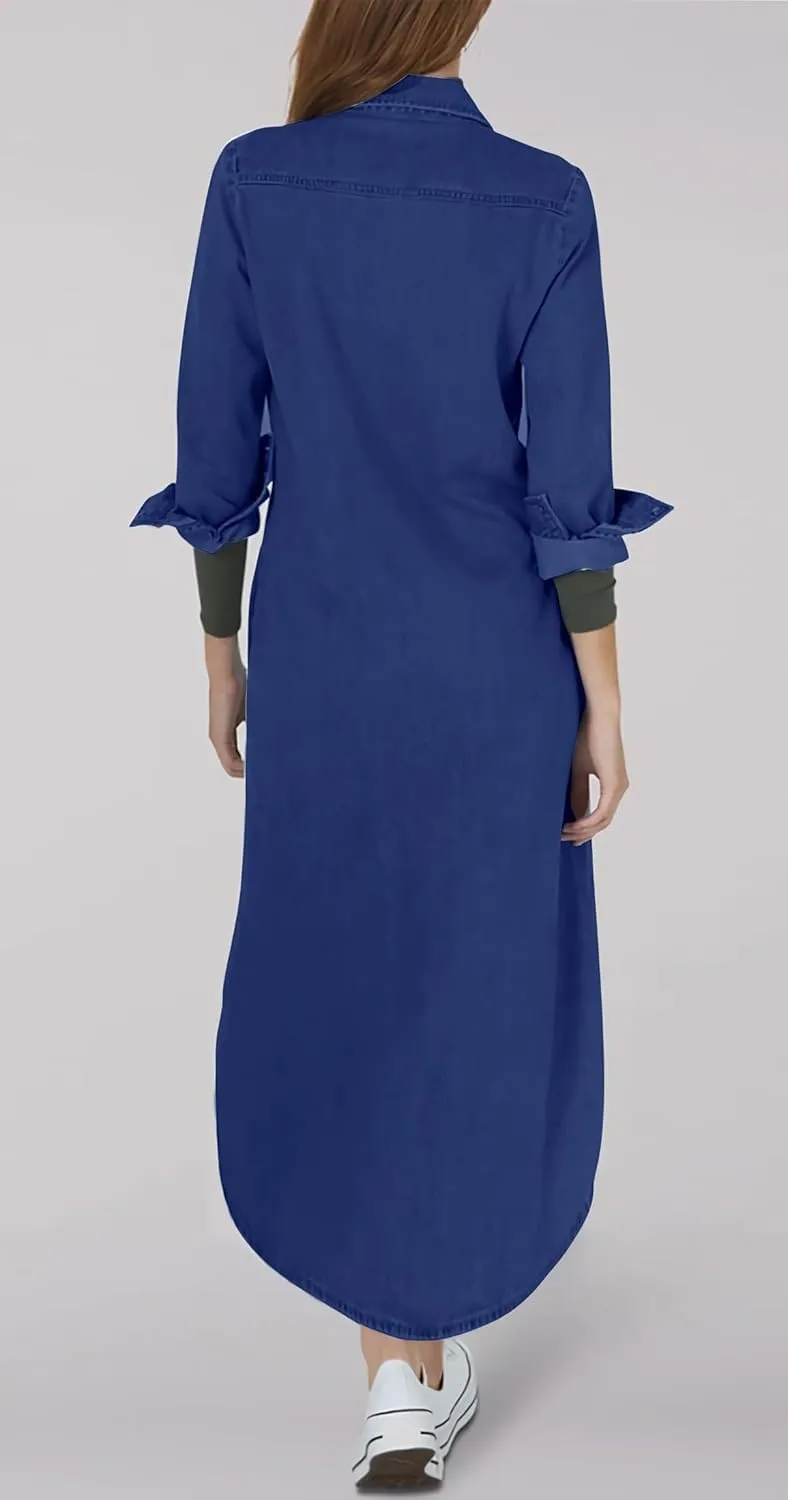 Kuraki Women's Casual Print Button Front Maxi Shirt Dress