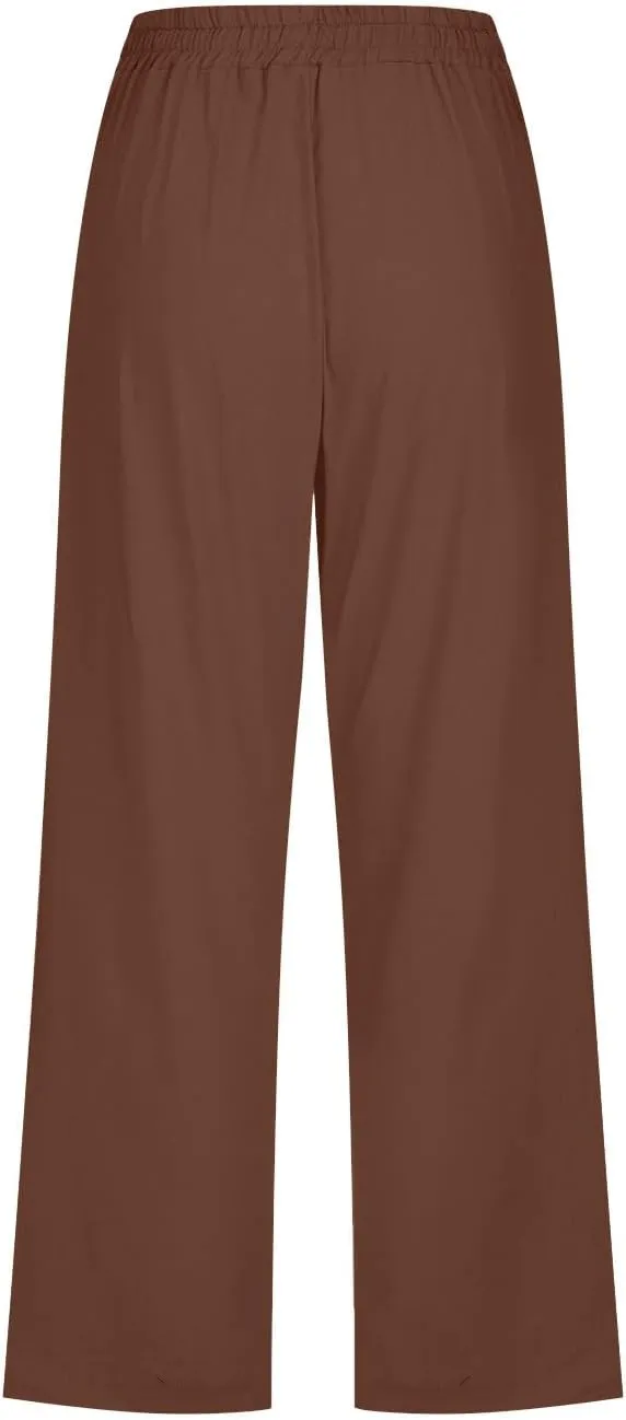Linen Capris Pants for Women Casual Summer Cotton Linen Pants Drawstring Straight Leg Beach Cropped Pants 2025