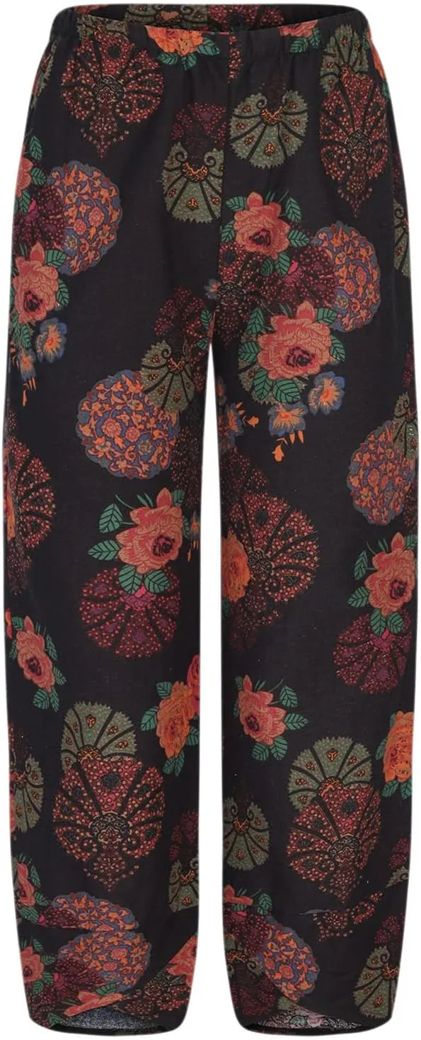 Linen Pants Women Casual Summer Cotton Cropped Tulip Pants Baggy Elastic Waisted Lounge Pants Trousers with Pockets