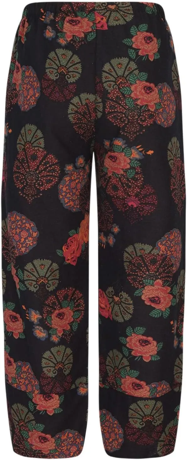 Linen Pants Women Casual Summer Cotton Cropped Tulip Pants Baggy Elastic Waisted Lounge Pants Trousers with Pockets