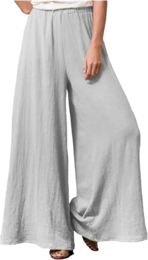 Linen Wide Leg Pants for Women Casual Summer Elastic High Waisted Flowy Beach Pants Loose Lounge Trousers Plus Size