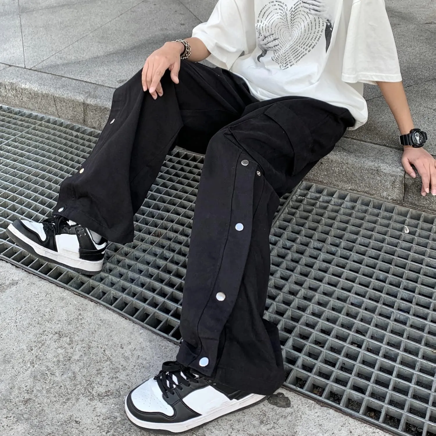 Linsennia Gothic Cargo Pants with Pockets for Men Women Girls Side Slit Baggy Streetwear Y2K Pants
