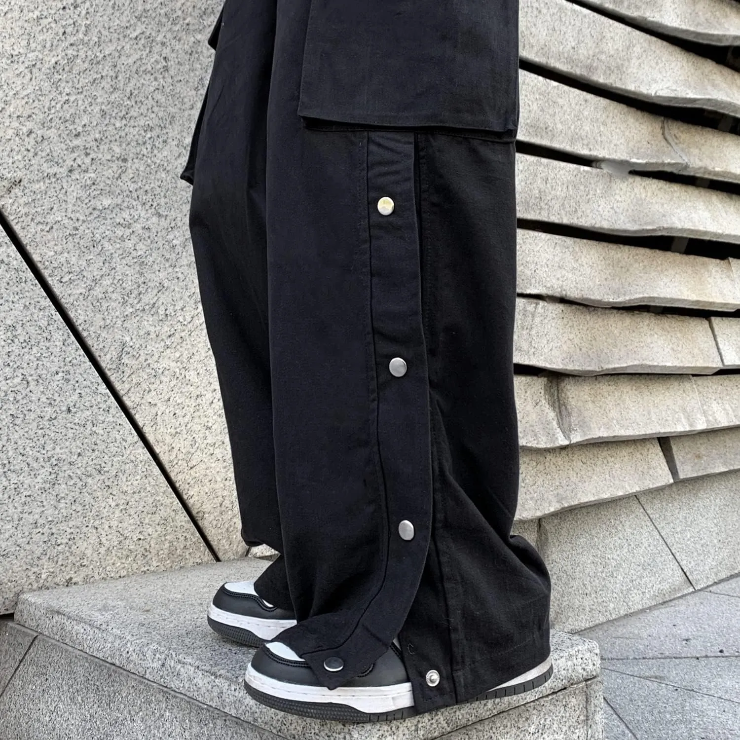 Linsennia Gothic Cargo Pants with Pockets for Men Women Girls Side Slit Baggy Streetwear Y2K Pants
