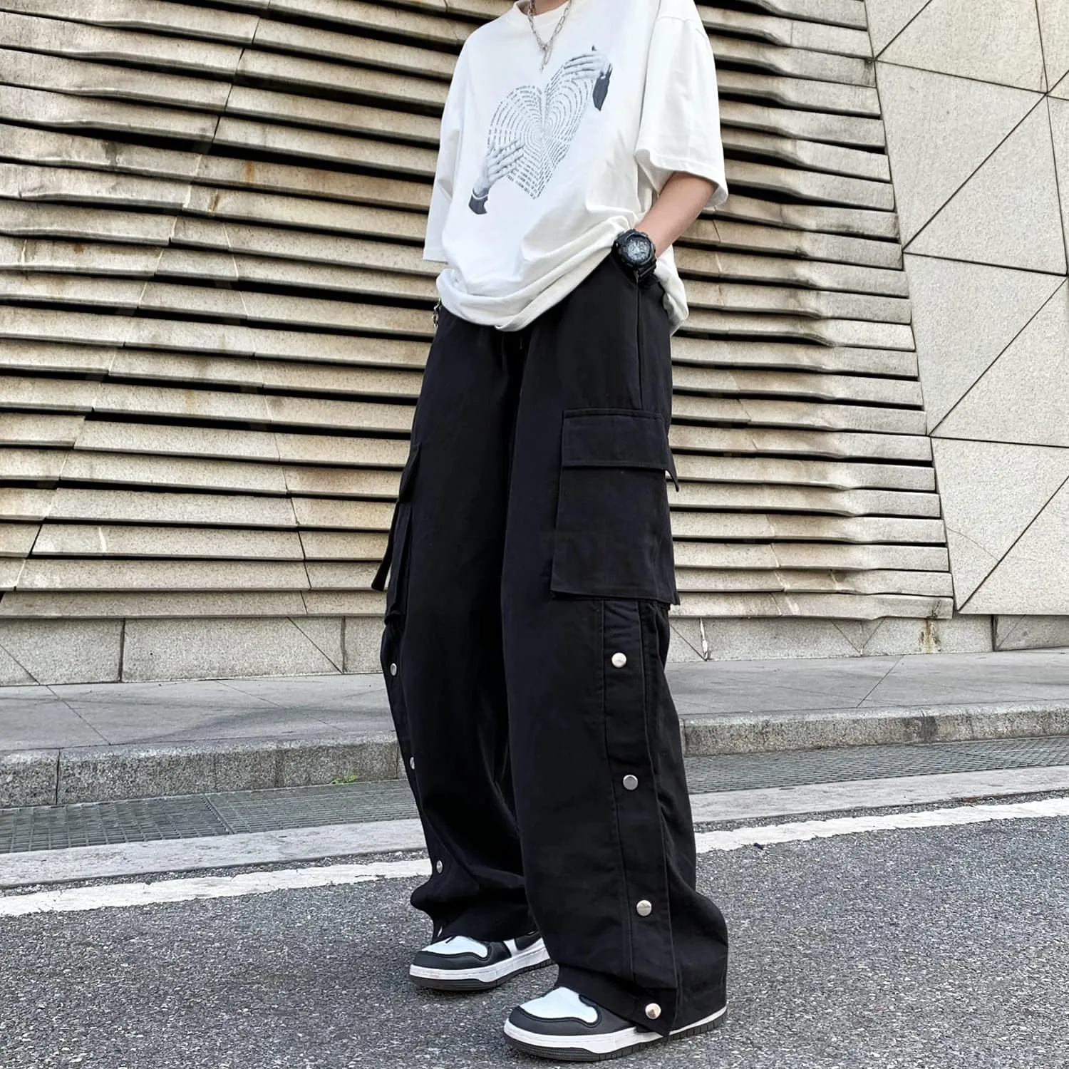 Linsennia Gothic Cargo Pants with Pockets for Men Women Girls Side Slit Baggy Streetwear Y2K Pants