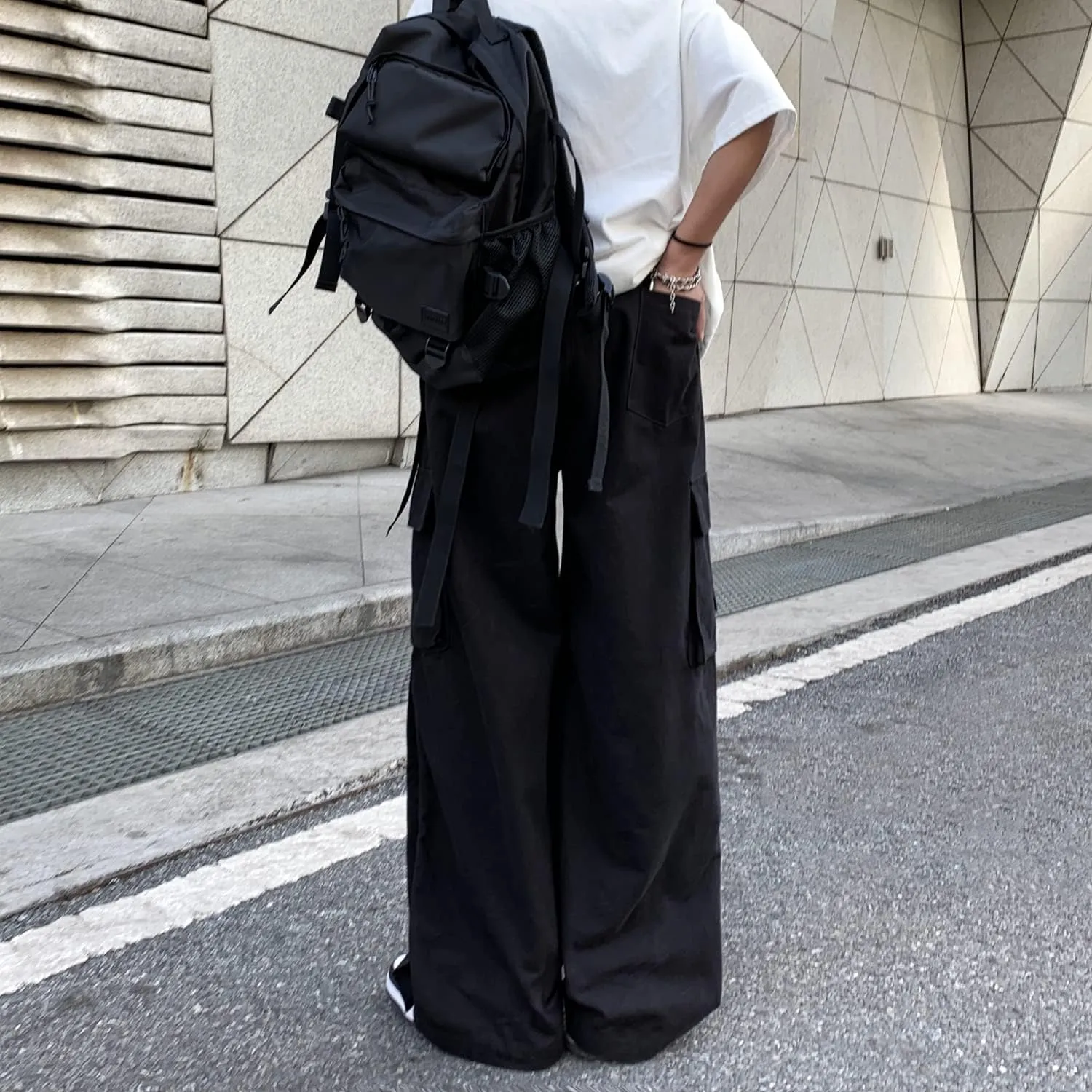 Linsennia Gothic Cargo Pants with Pockets for Men Women Girls Side Slit Baggy Streetwear Y2K Pants