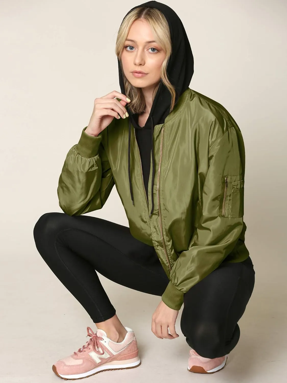 Lock and Love Women's Classic Lightweight Jacket Multi Pocket Windbreaker Bomber Jacket