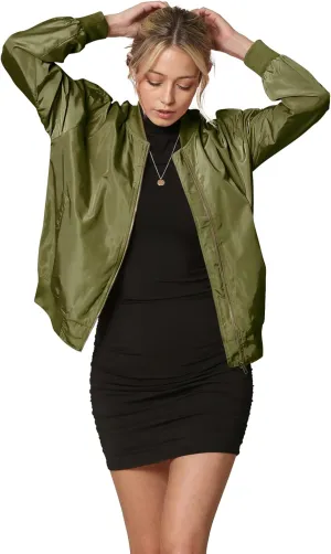 Lock and Love Women's Classic Lightweight Jacket Multi Pocket Windbreaker Bomber Jacket