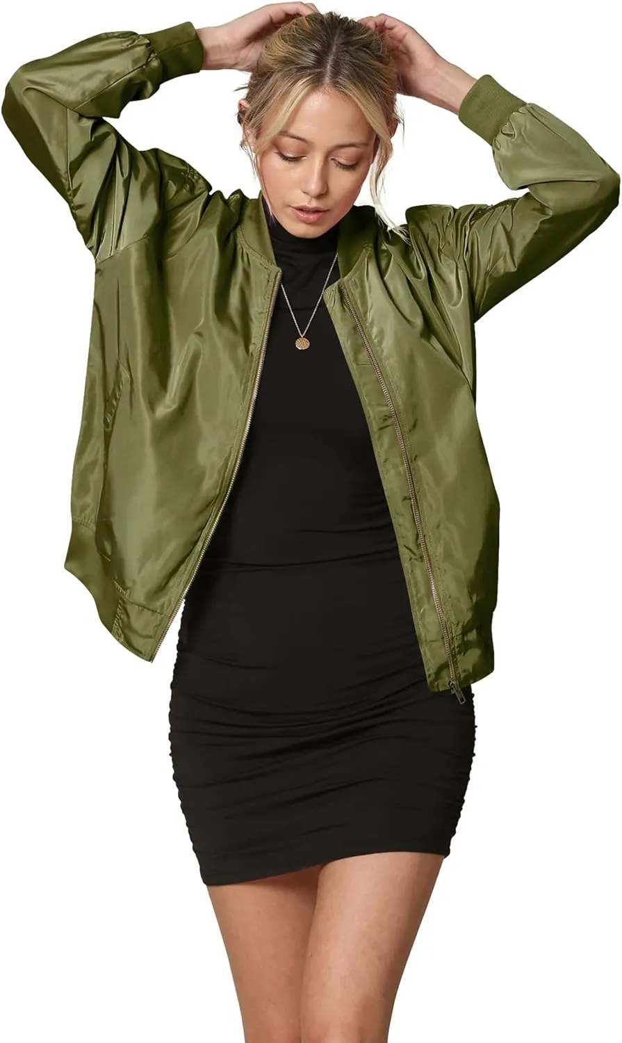Lock and Love Women's Classic Lightweight Jacket Multi Pocket Windbreaker Bomber Jacket