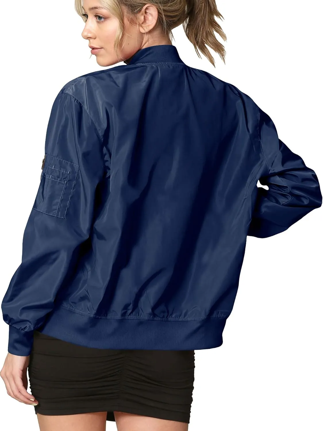 Lock and Love Women's Classic Lightweight Jacket Multi Pocket Windbreaker Bomber Jacket