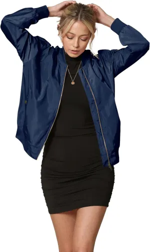 Lock and Love Women's Classic Lightweight Jacket Multi Pocket Windbreaker Bomber Jacket