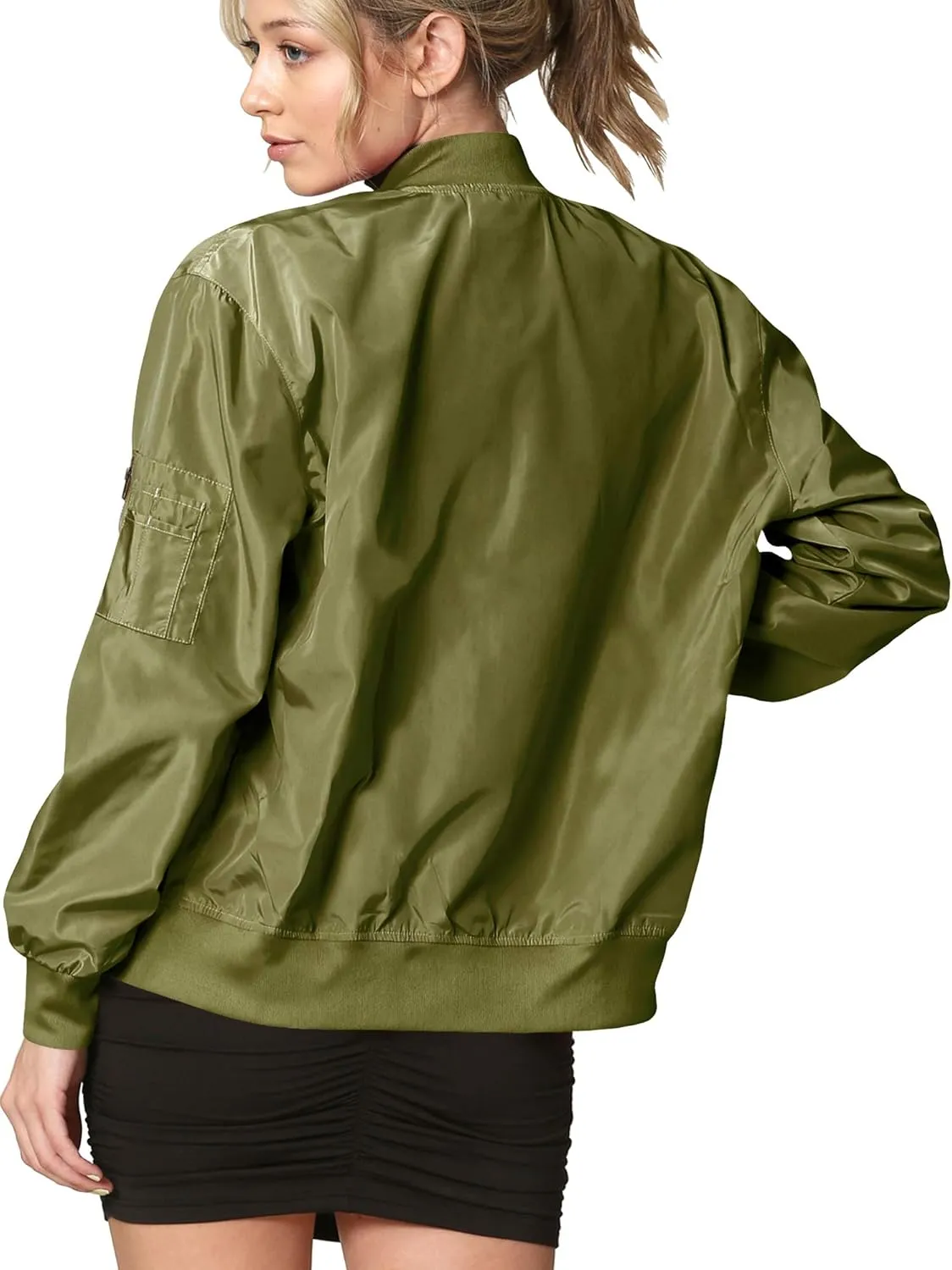 Lock and Love Women's Classic Lightweight Jacket Multi Pocket Windbreaker Bomber Jacket