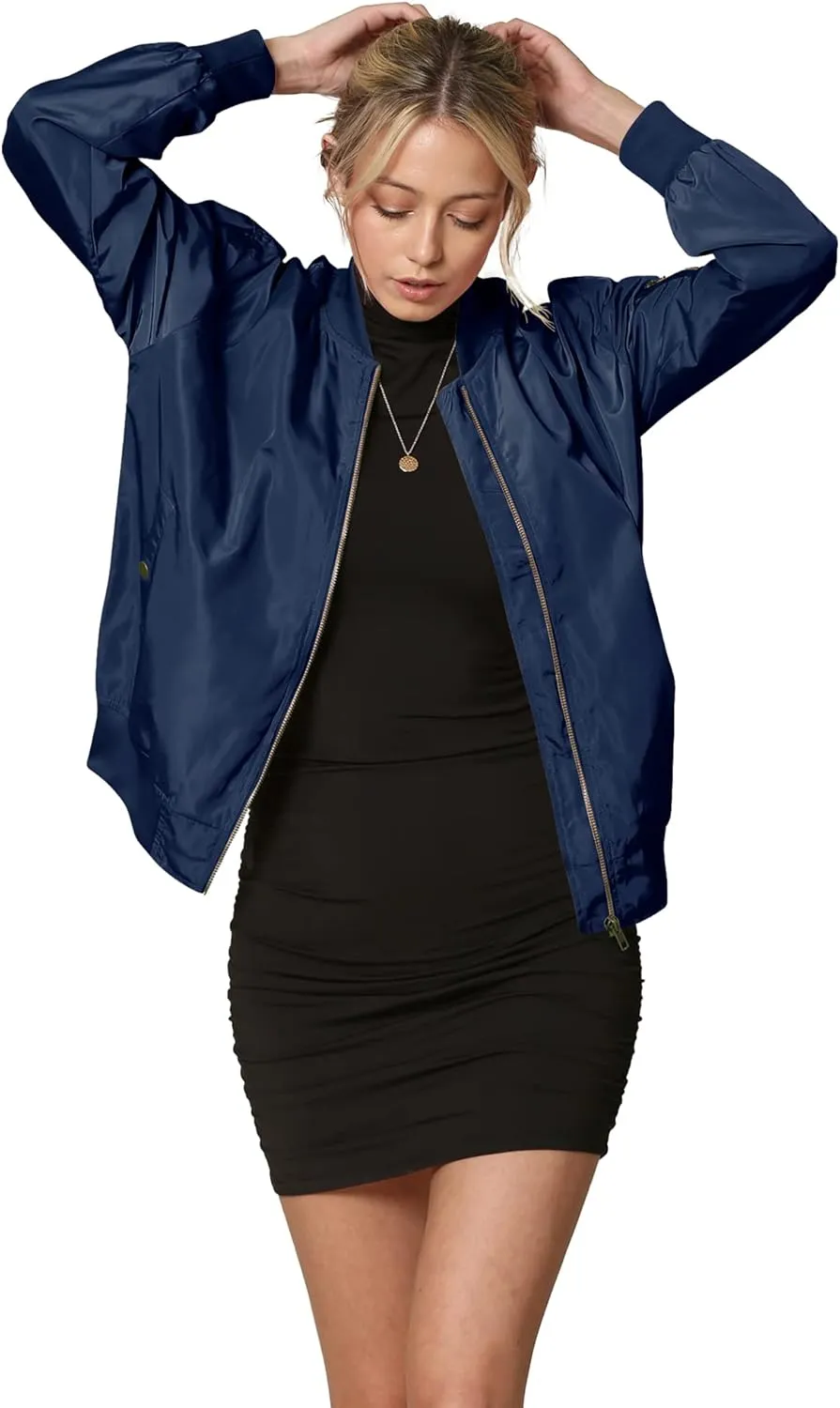 Lock and Love Women's Classic Lightweight Jacket Multi Pocket Windbreaker Bomber Jacket