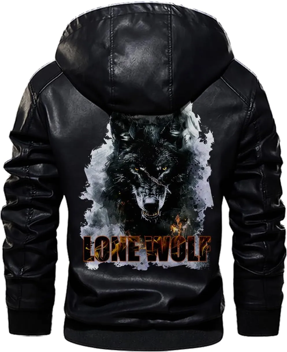 Lone Wolf, Vintage Wolf Biker Motorcycle Jacket, Personalized Men PU Leather Vest Coat Jackets