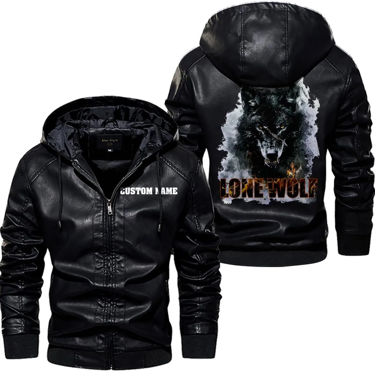 Lone Wolf, Vintage Wolf Biker Motorcycle Jacket, Personalized Men PU Leather Vest Coat Jackets