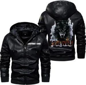 Lone Wolf, Vintage Wolf Biker Motorcycle Jacket, Personalized Men PU Leather Vest Coat Jackets