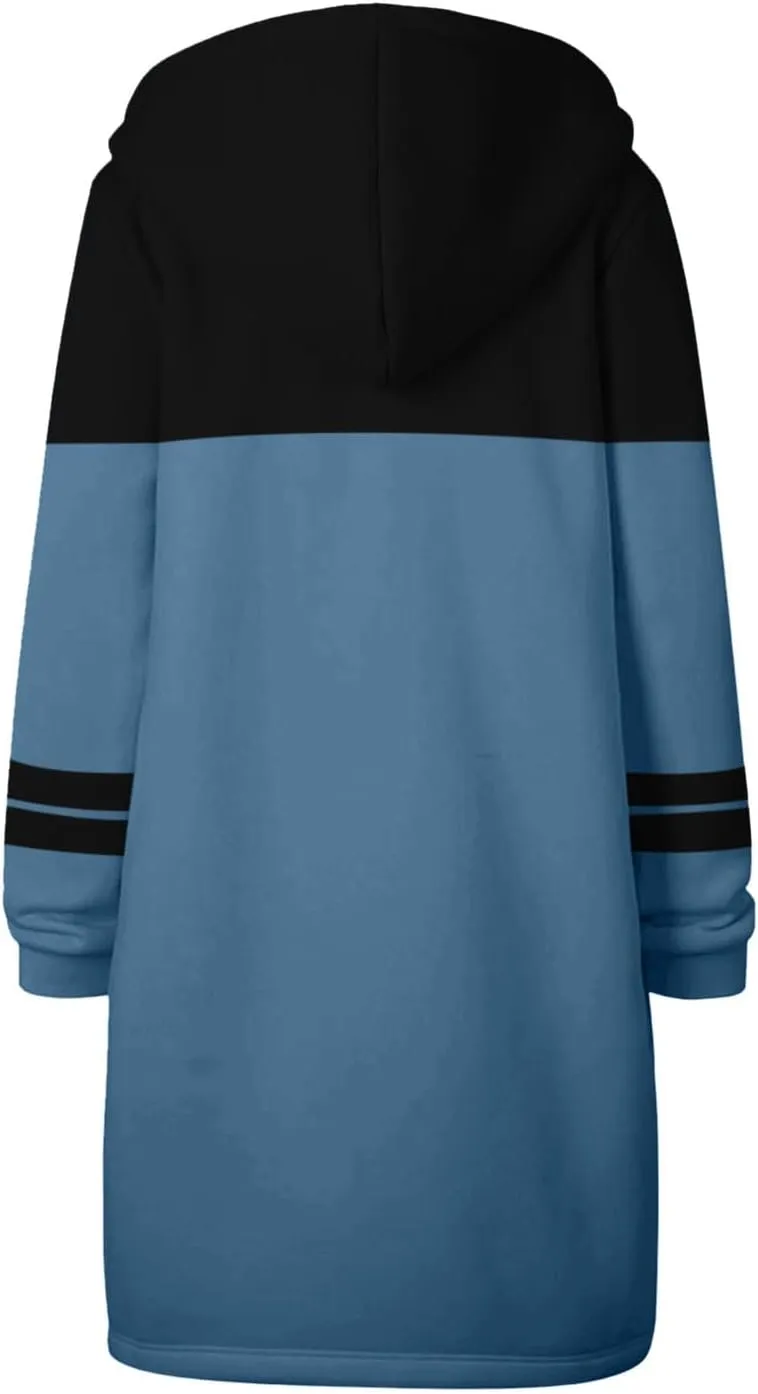 Long Hoodie for Women 2024 Casual Zip Up Drawstring Fleece Sweatshirt Oversized Jackets Coat Lightweight Fall Clothes