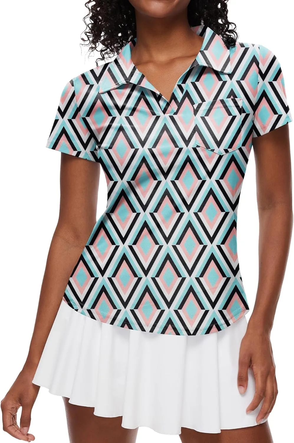 Loovoo Womens Golf Shirts Short Sleeve Collared V-Neck Casual Polos Quick Dry Workout Tennis Tops