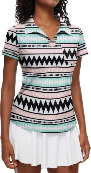 Loovoo Womens Golf Shirts Short Sleeve Collared V-Neck Casual Polos Quick Dry Workout Tennis Tops