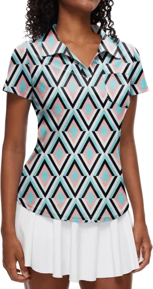 Loovoo Womens Golf Shirts Short Sleeve Collared V-Neck Casual Polos Quick Dry Workout Tennis Tops