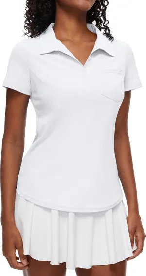 Loovoo Womens Golf Shirts Short Sleeve Collared V-Neck Casual Polos Quick Dry Workout Tennis Tops
