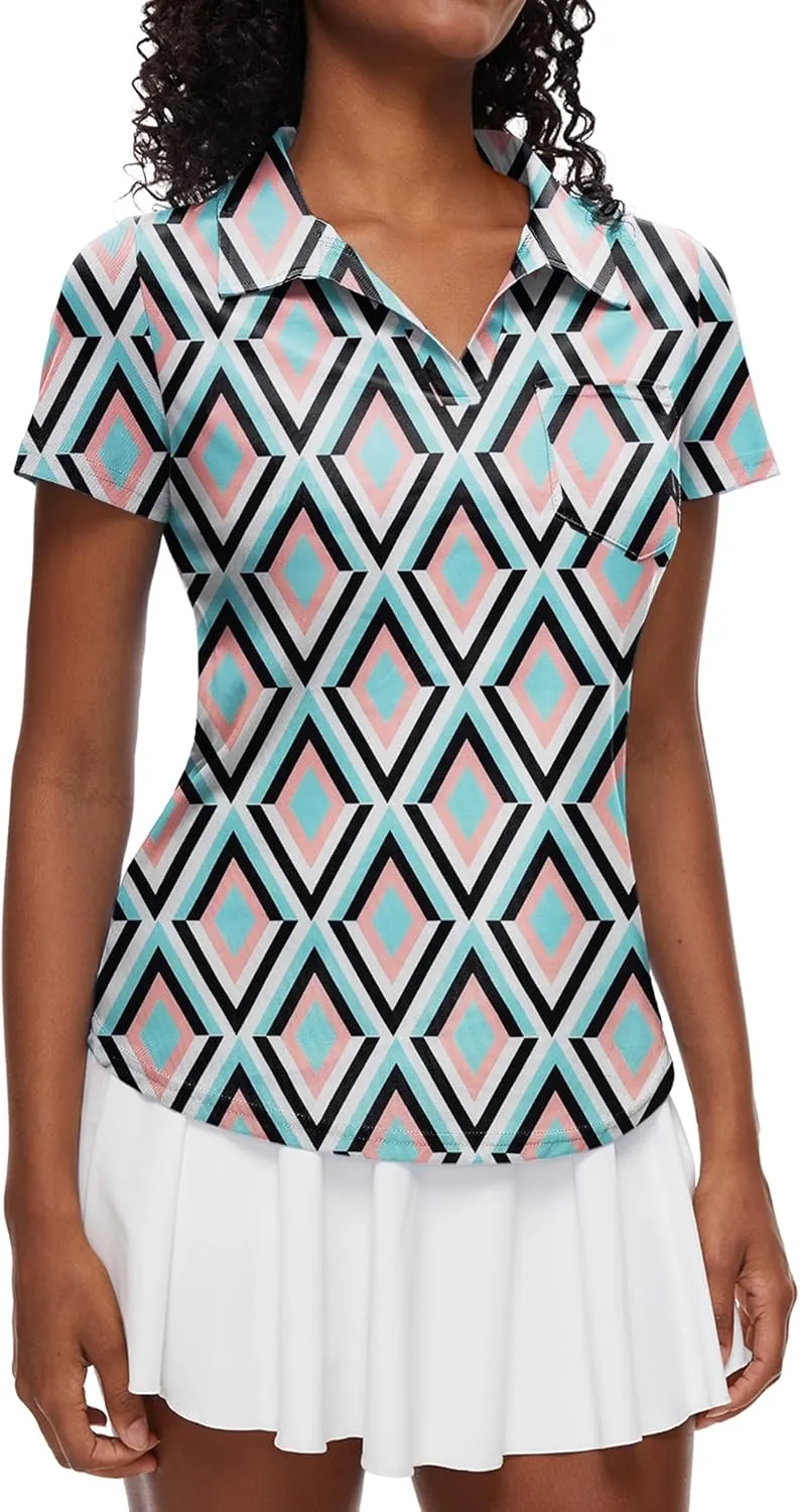 Loovoo Womens Golf Shirts Short Sleeve Collared V-Neck Casual Polos Quick Dry Workout Tennis Tops