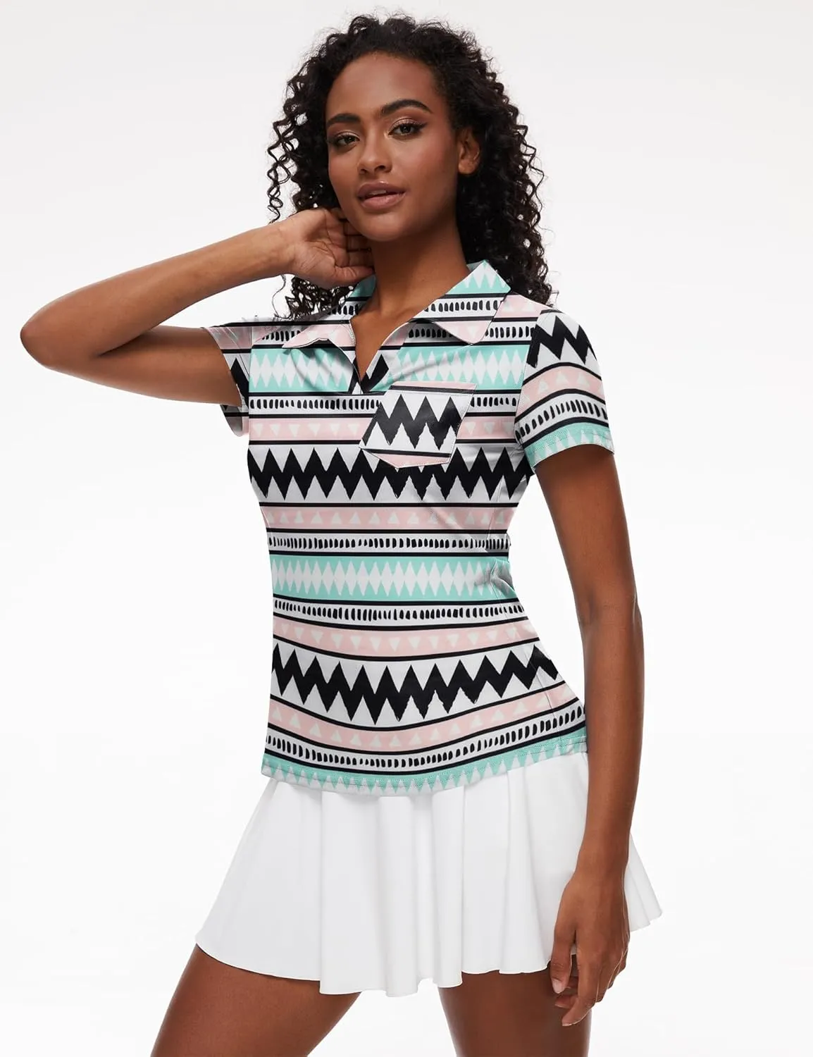 Loovoo Womens Golf Shirts Short Sleeve Collared V-Neck Casual Polos Quick Dry Workout Tennis Tops