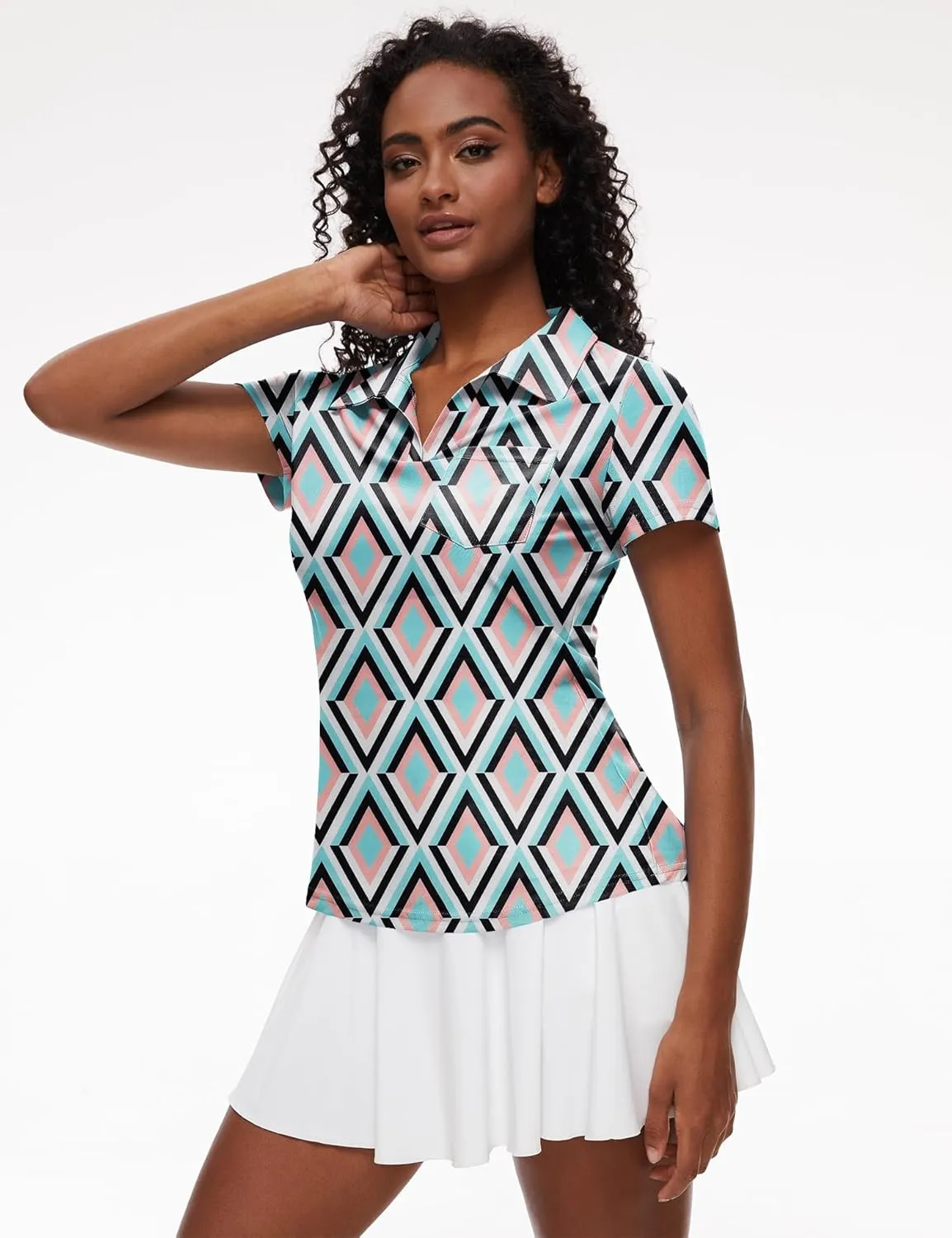 Loovoo Womens Golf Shirts Short Sleeve Collared V-Neck Casual Polos Quick Dry Workout Tennis Tops