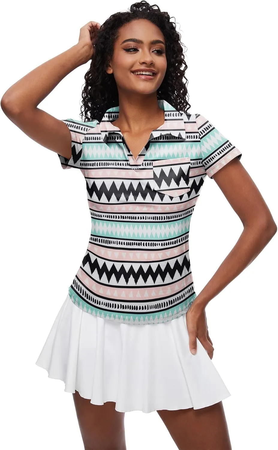 Loovoo Womens Golf Shirts Short Sleeve Collared V-Neck Casual Polos Quick Dry Workout Tennis Tops