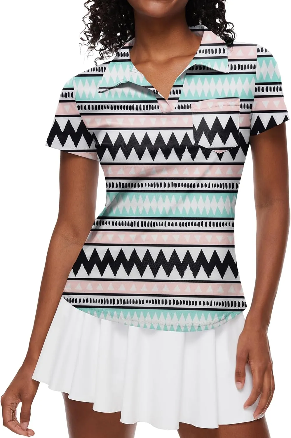 Loovoo Womens Golf Shirts Short Sleeve Collared V-Neck Casual Polos Quick Dry Workout Tennis Tops