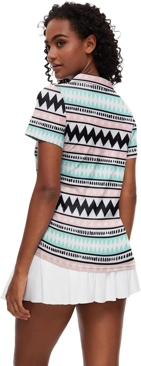 Loovoo Womens Golf Shirts Short Sleeve Collared V-Neck Casual Polos Quick Dry Workout Tennis Tops