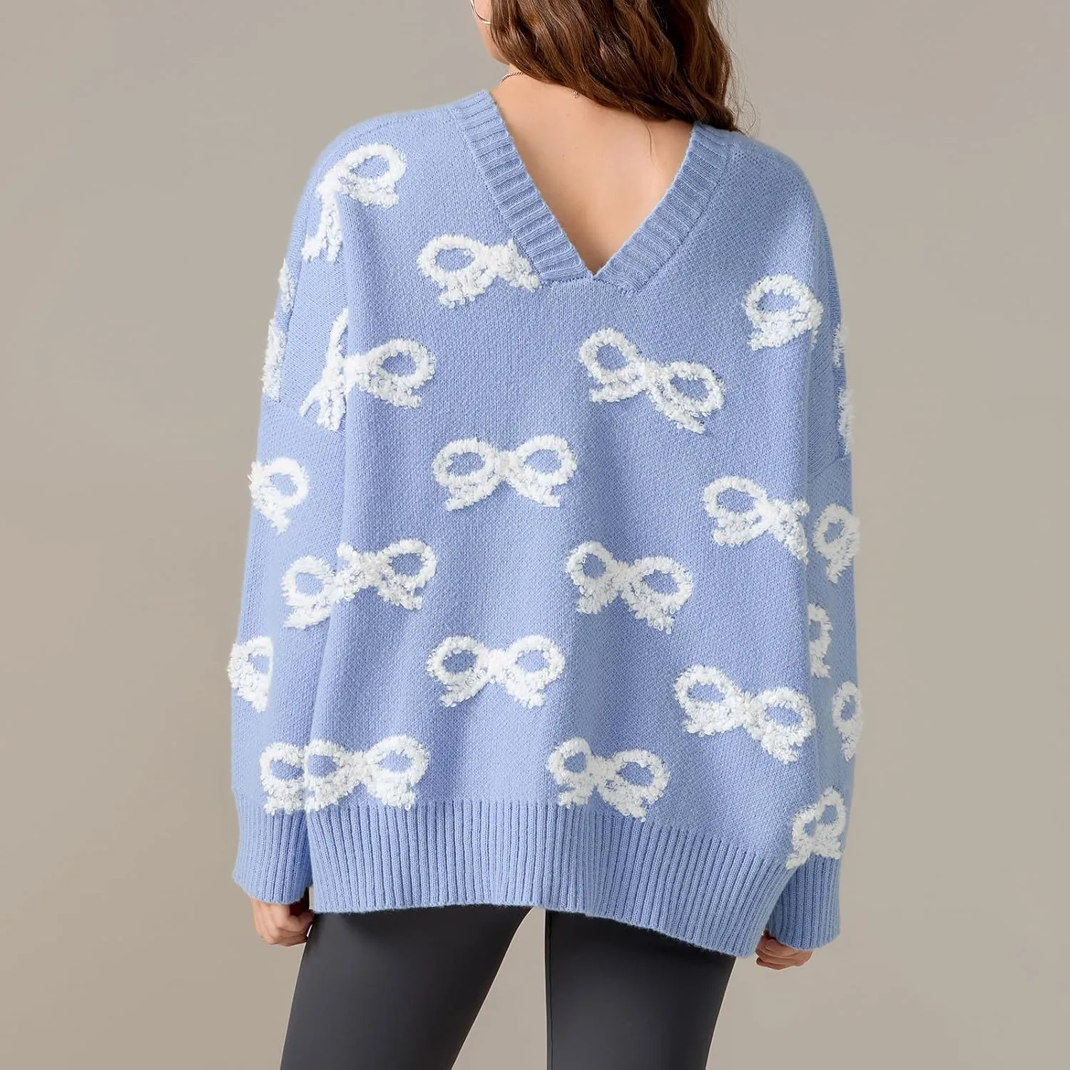 MAINESAKA Women's Bow Cardigan Sweater y2k Cute Long Sleeve V Neck Button Down Knit Sweater Oversized Fall Outwear