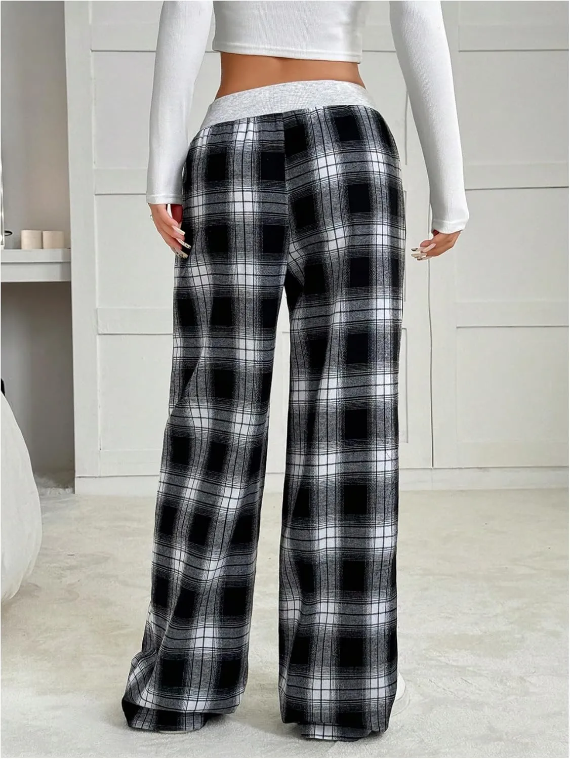 MakeMeChic Women's Y2K Striped Pants Low Rise Elastic Waist Loose Wide Leg Lounge Pant