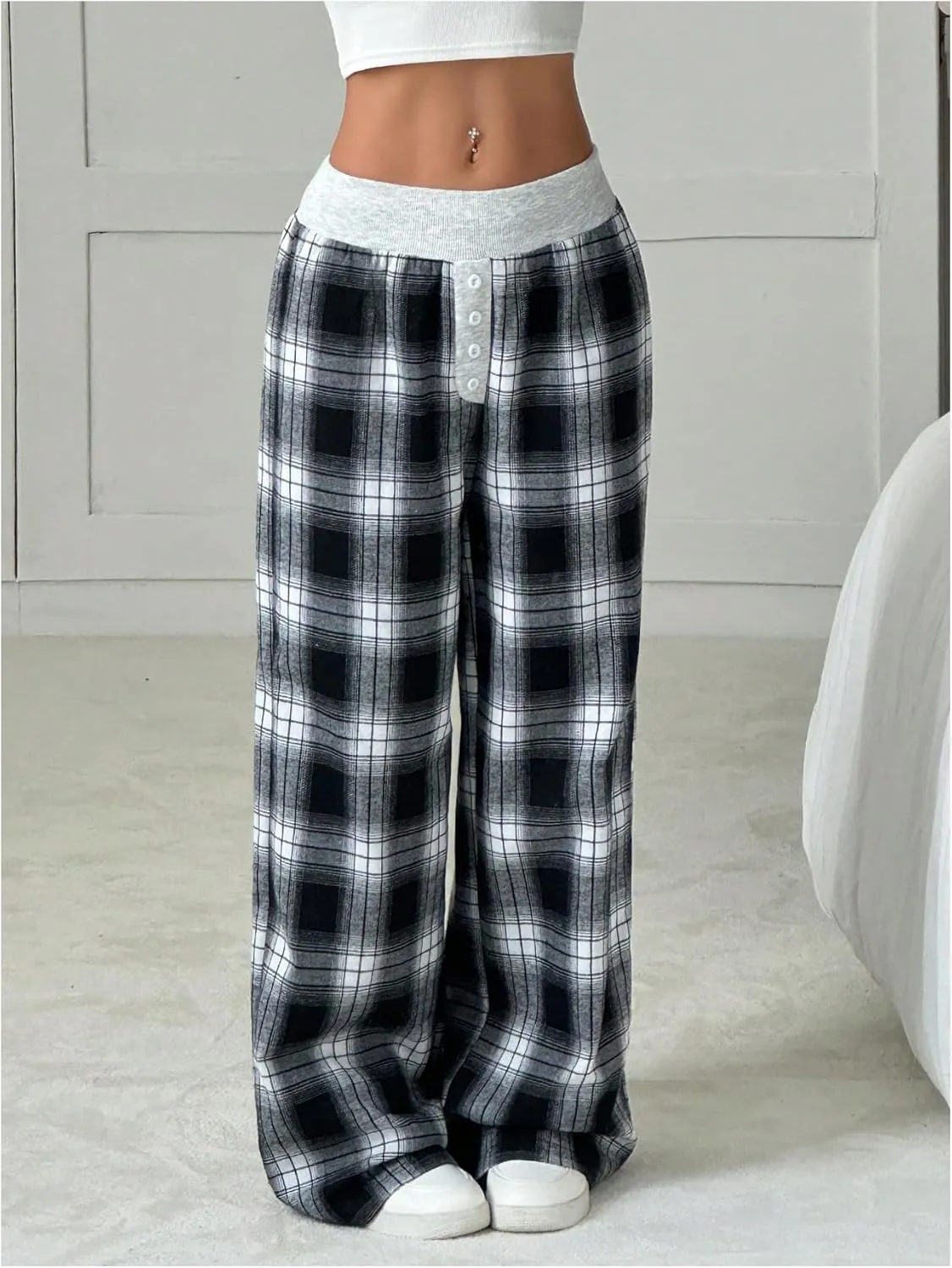 MakeMeChic Women's Y2K Striped Pants Low Rise Elastic Waist Loose Wide Leg Lounge Pant