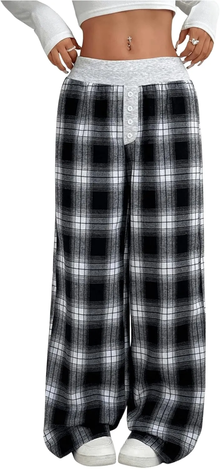 MakeMeChic Women's Y2K Striped Pants Low Rise Elastic Waist Loose Wide Leg Lounge Pant
