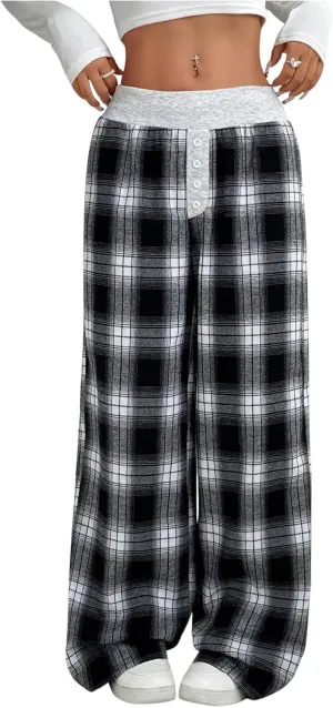 MakeMeChic Women's Y2K Striped Pants Low Rise Elastic Waist Loose Wide Leg Lounge Pant